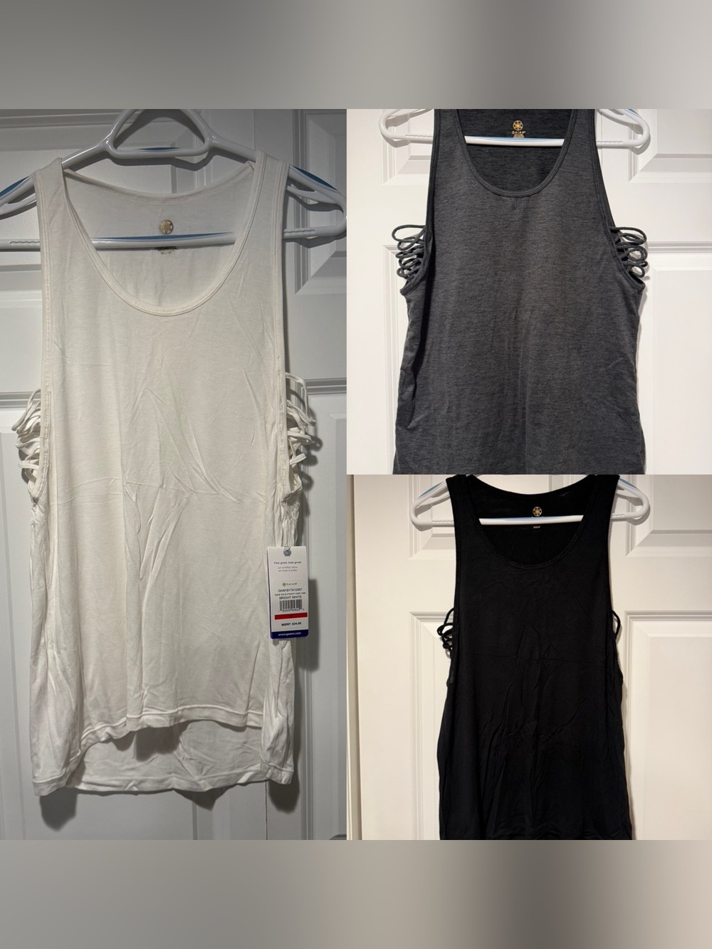 GAIAM Set of 3 Sleeveless Tank with Side Lace-Up Detail